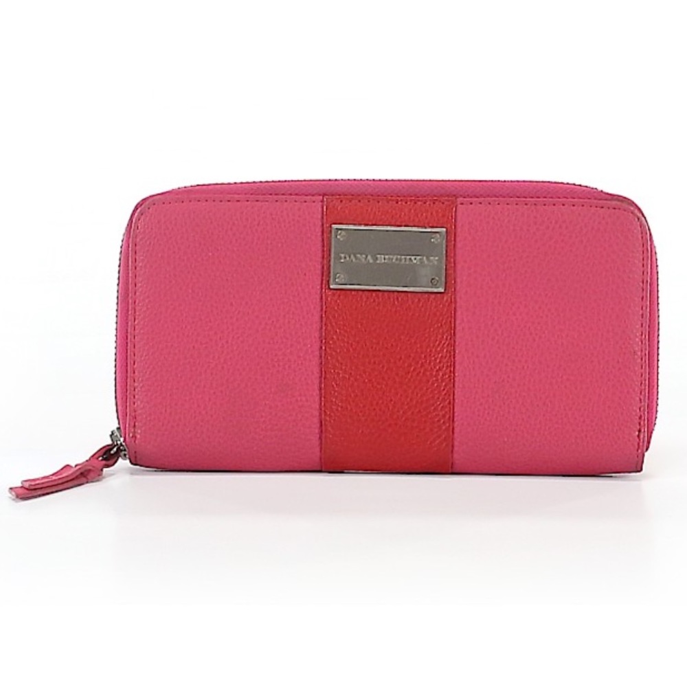DANA BUCHMAN Pink Red Colorblock Pebbled Leather Full Zip Wallet